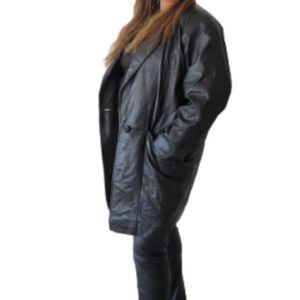Vintage G111 Oversized Genuine Black Leather Coat Jacket Size Small